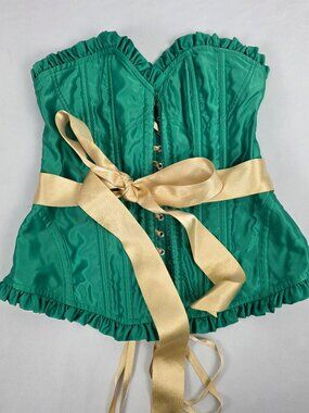 Victoria's Secret Sexy Little Things Green Corset with Gold Ribbon, Size S